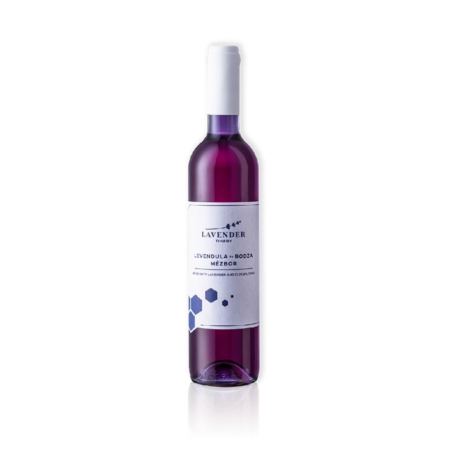 Akazienhonigwein mit lilafarbigem Lavendel und Holunder